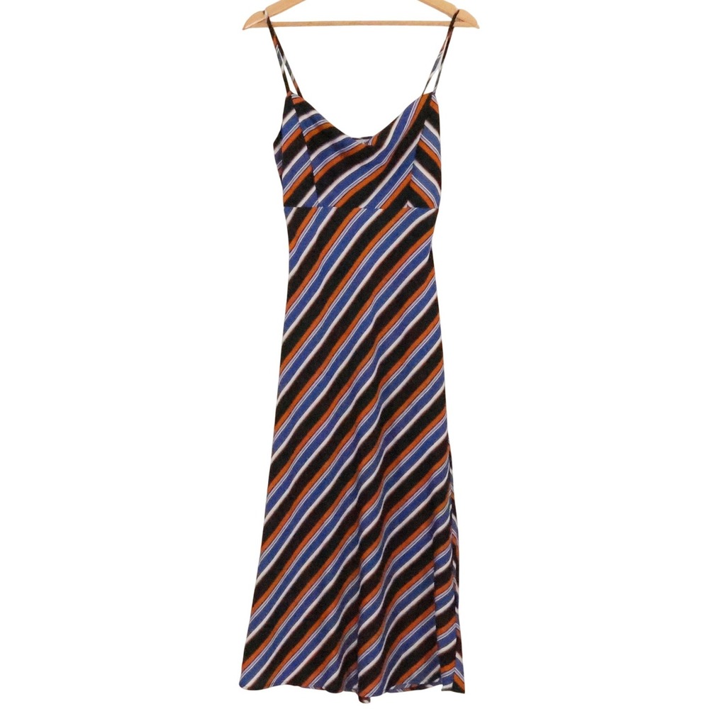 Diagonal Stripe Maxi Slip Dress Womens Size S Y2K Cowl Neck Empire Waist Party